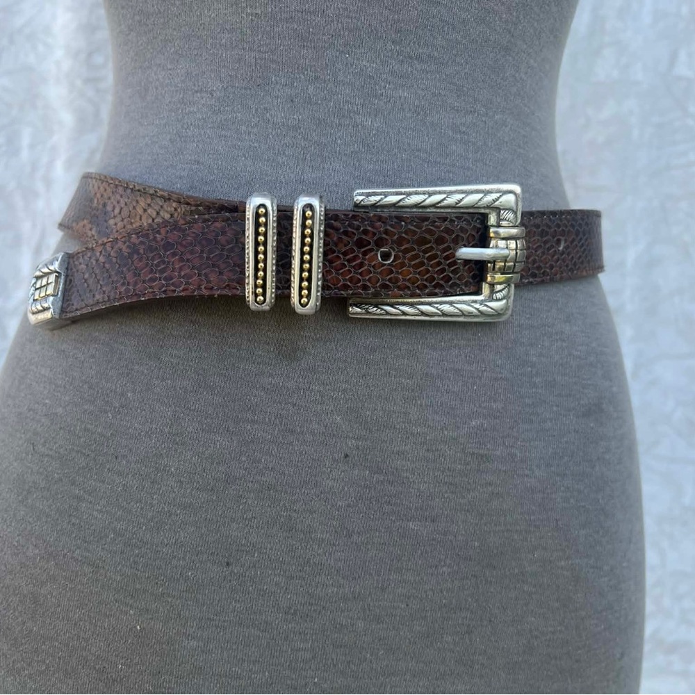 Streets Ahead Snake Print Leather Belt Western Buckle Gold Silver Hardware Small
